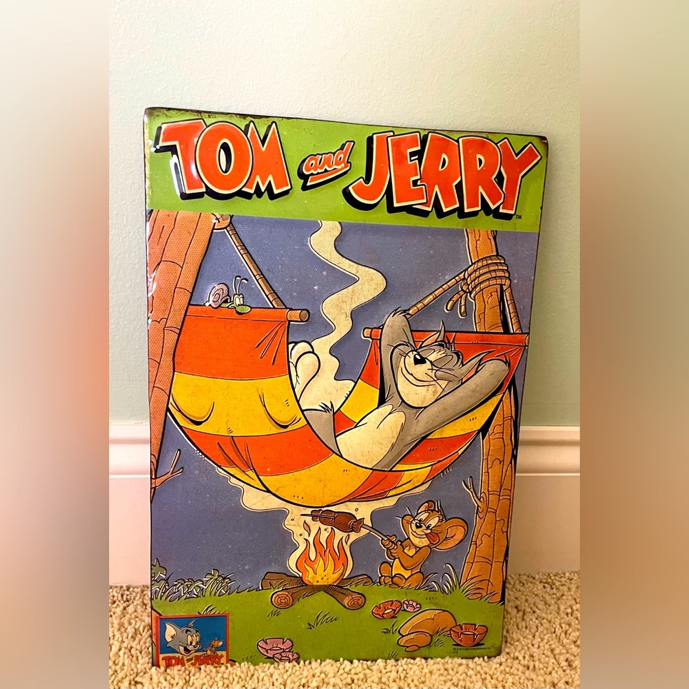 Tom &Jerry Tin sign. Barely hung in room. Smoke free home.
